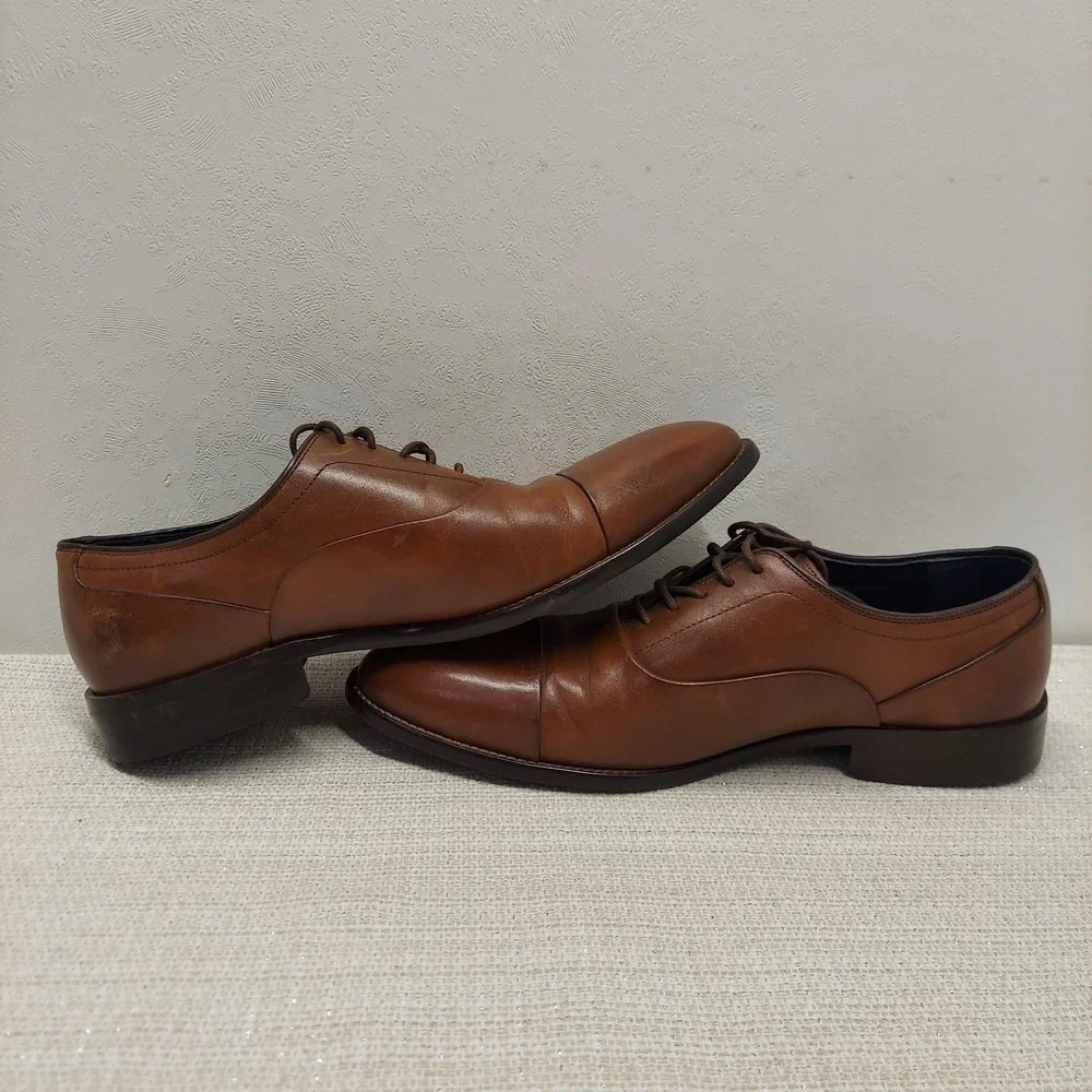 Johnston & Murphy Mens Cap Toe Oxford Dress Shoes 10.5M 59-2476 Tan Leather
